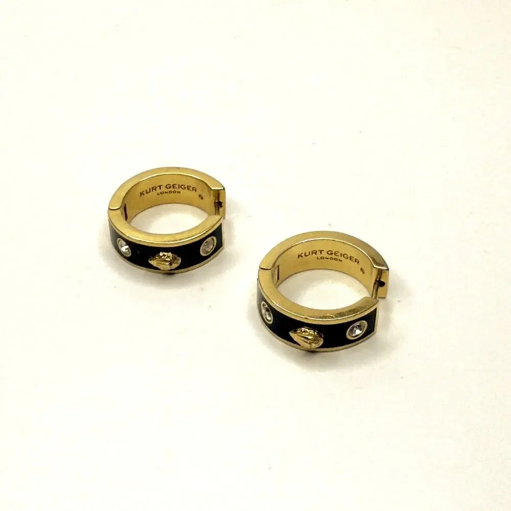 Kurt Geiger London Gold & Black Hoop Earrings with Crystal Accents - Picture 1 of 6